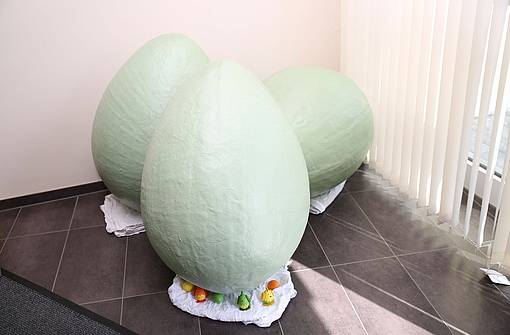 Giant plastic eggs made by Steuler for the forest adventure trail in Höhr-Grenzhausen