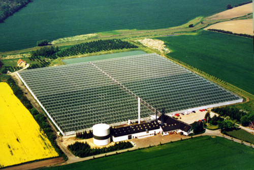 Aerial photo of a greenhouse system with the eco2pro system from Steuler Equipment Engineering